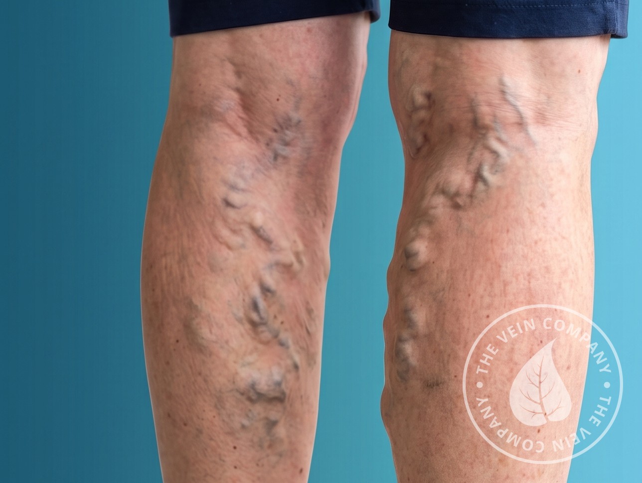 Twisted, bulging varicose veins on the leg.