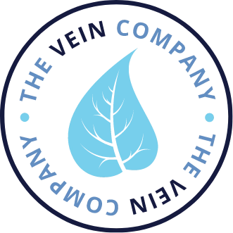 The Vein Company full horizontal logo featuring a circular leaf icon and the company name in a professional navy blue font.