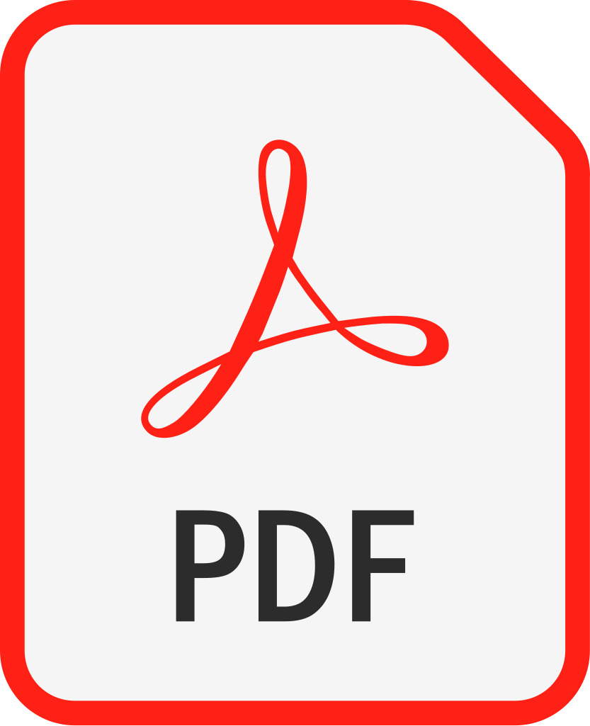 A red and white graphic icon representing a PDF file format with a stylized document fold and the letters "PDF" centered at the bottom.